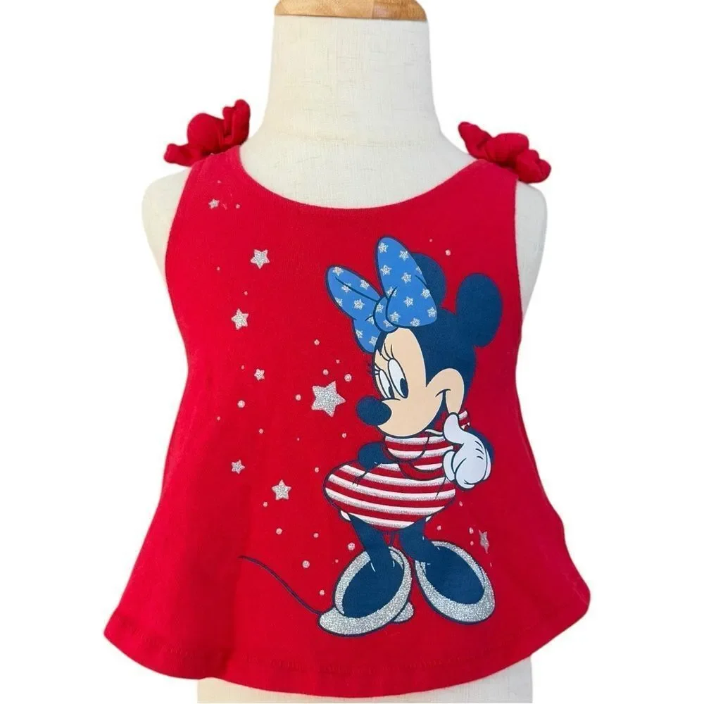 Old Navy Disney Girls Sleeveless Minnie Mouse Bow Shoulder Top. 12-18 Months.
